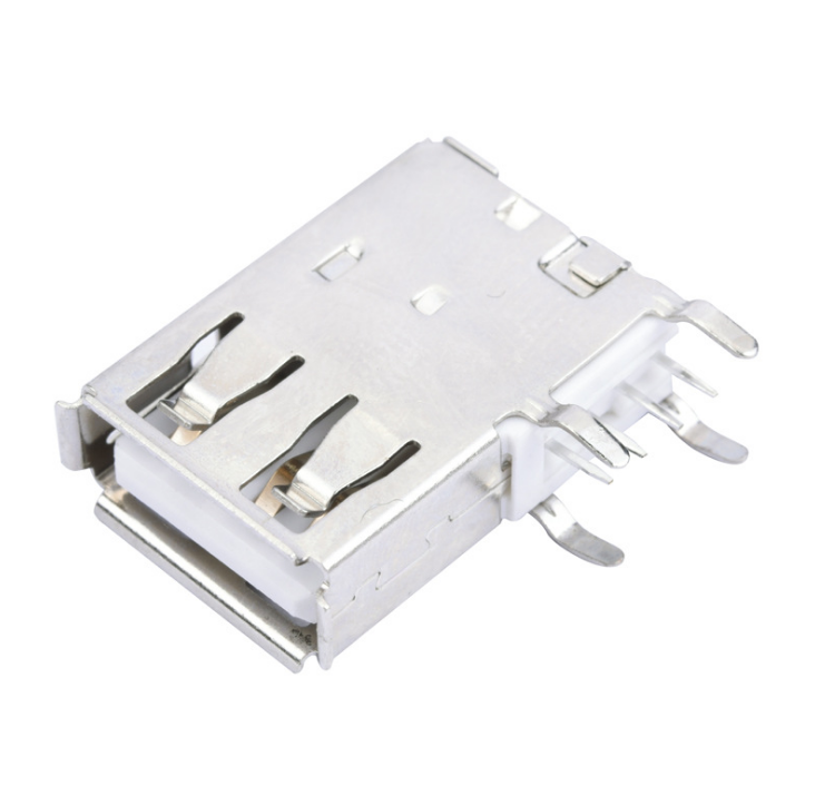 USB连接器USB2.0 AF DIP侧插 弯脚四脚插板 后盖内扣式 有边