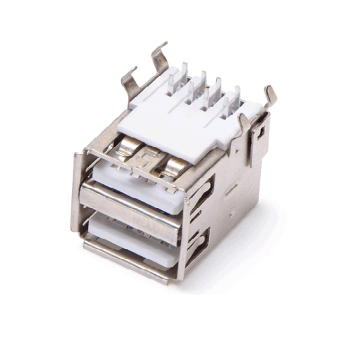 USB连接器USB2.0 AF双层 DIP 弯脚四脚插板 无弹 有边