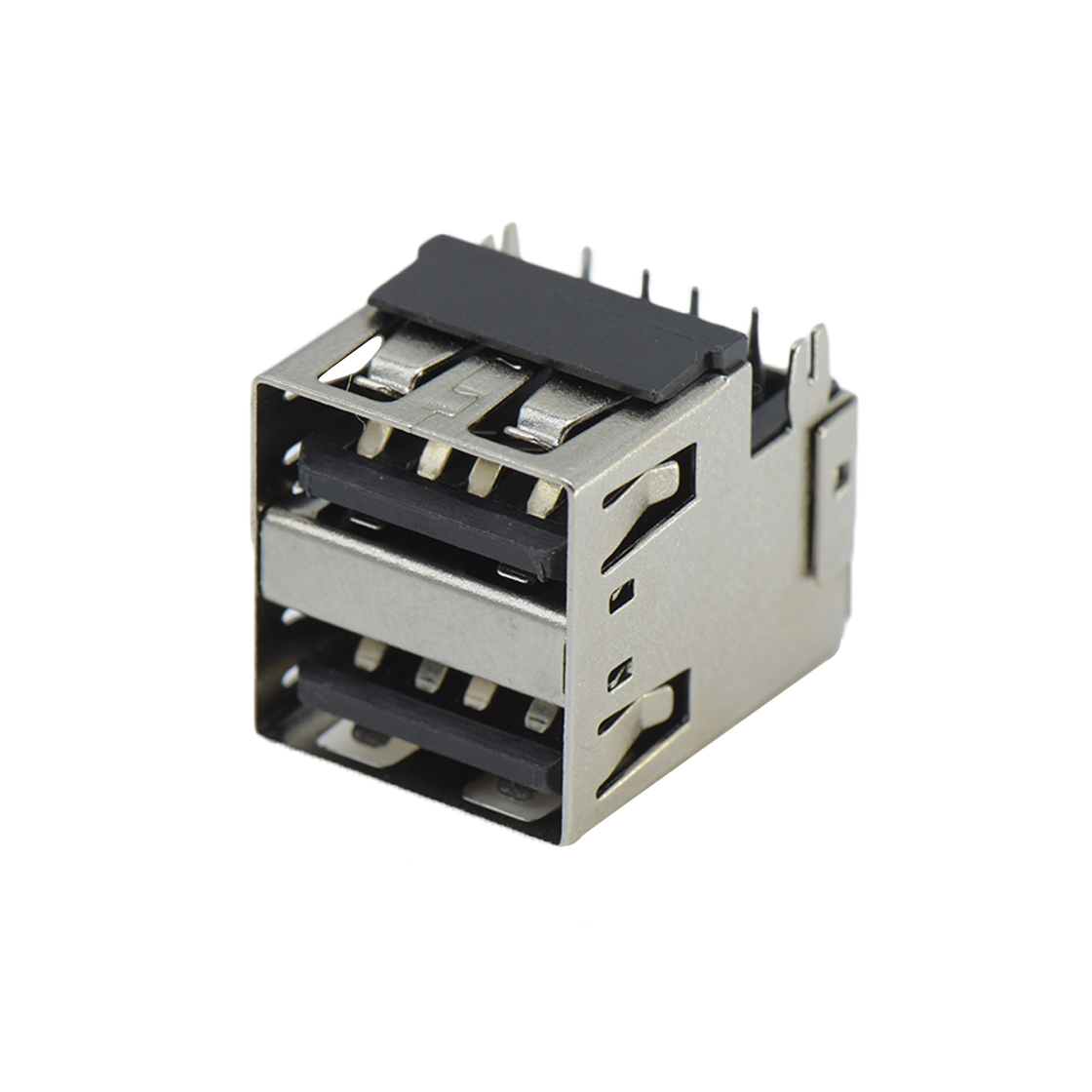 USB连接器USB2.0 AF双层 沉板式 两脚插板鱼叉直脚 无弹 平口