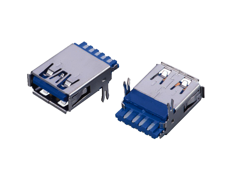 USB连接器USB3.0 AF 焊线式 带鱼叉脚 H=4.48mm L=18.65mm 有边