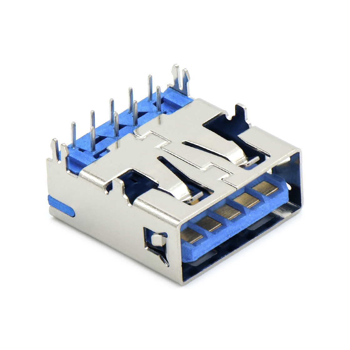 USB连接器USB3.0 AF 单层 DIP插板式 四脚插板鱼叉脚 两脚中心距6.18mm 无边