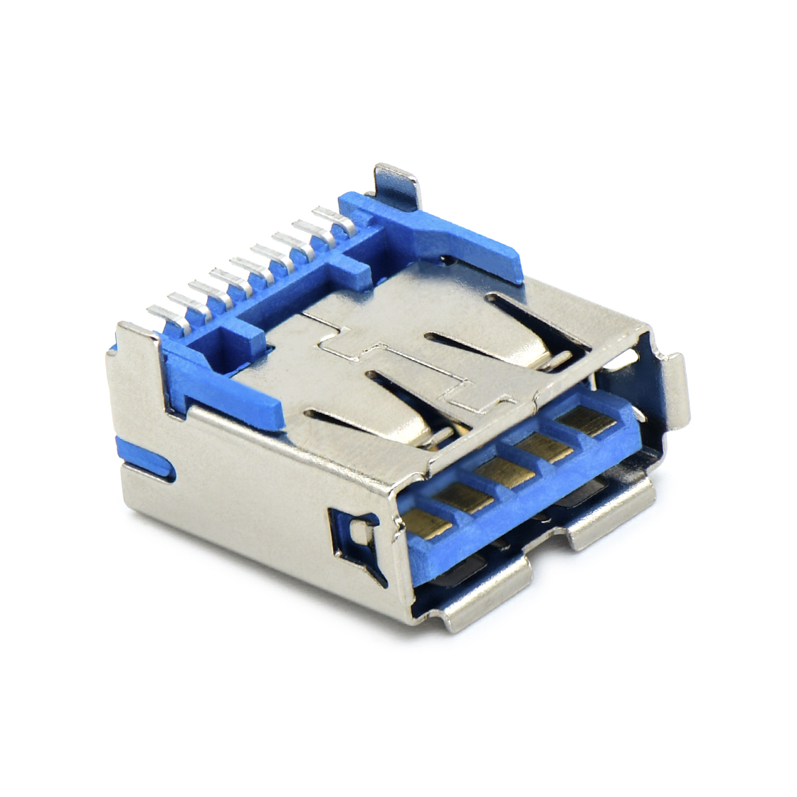 USB连接器USB3.0 AF 单层 SMT贴板式 两脚插板 脚高1.0mm 有边