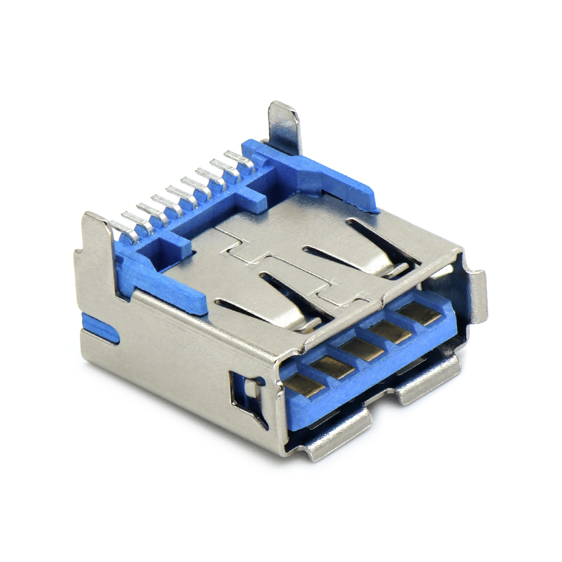 USB连接器USB3.0 AF 单层 SMT贴板式 两脚插板 脚高2.5mm 有边