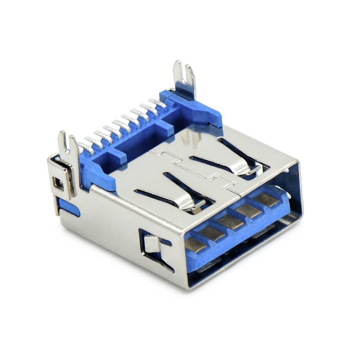 USB连接器USB3.0 AF 单层 SMT贴板式 两脚插板 鱼叉脚 脚高2.7mm 无边