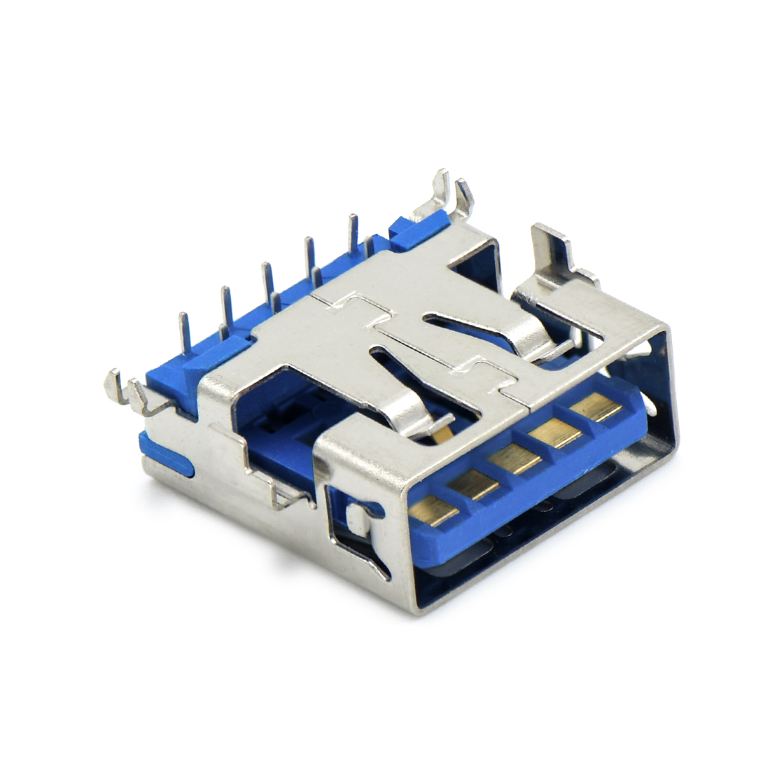 USB连接器USB3.0 AF 单层 DIP沉板式4.46m 四脚插板 鱼叉脚 无边