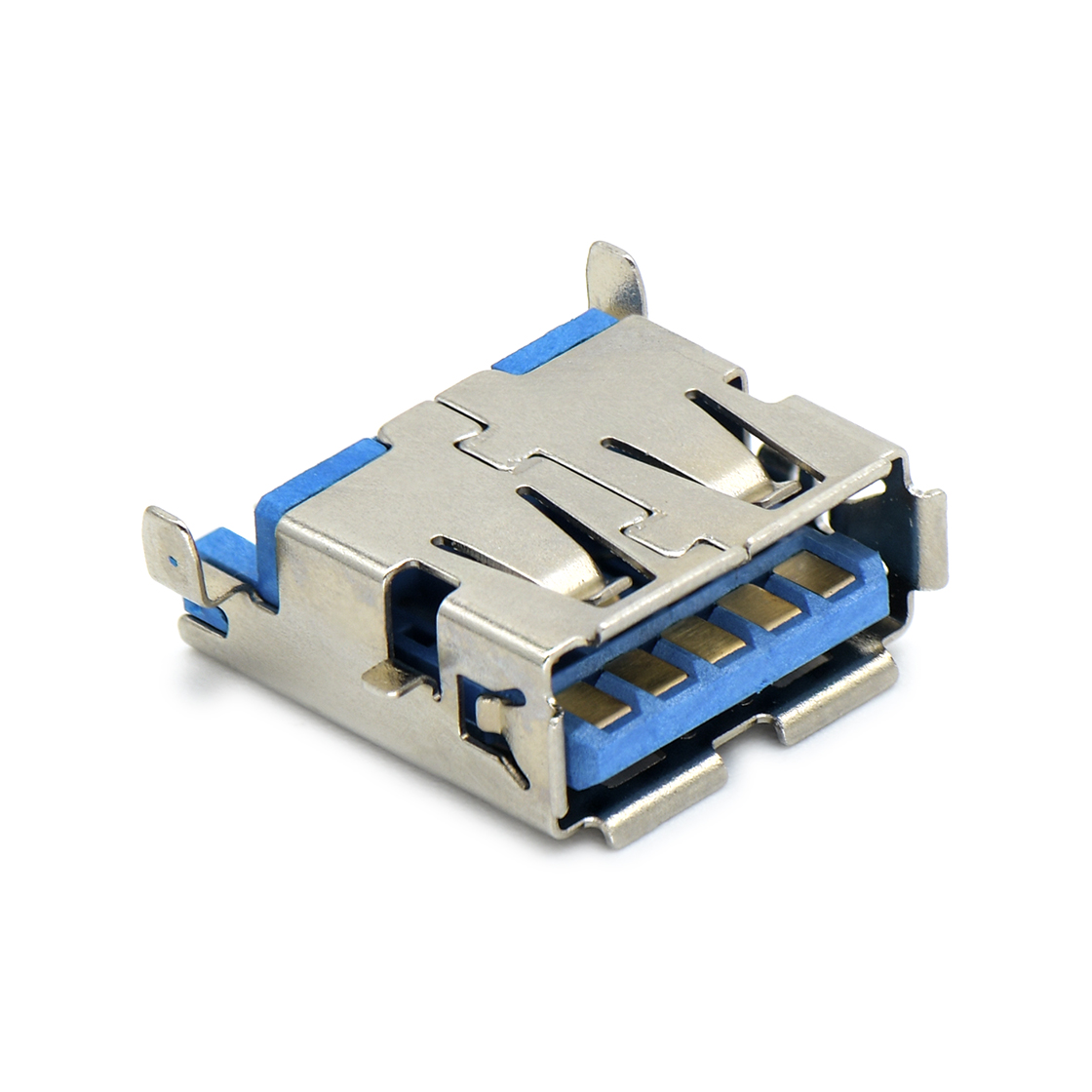 USB连接器USB3.0 AF 单层 SMT沉板式3.5mm 外壳脚前贴后插 贴板板前移 有边