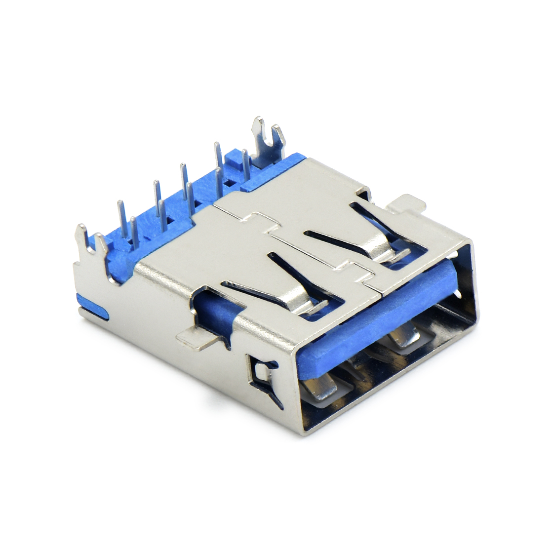 USB连接器USB3.0 AF 单层 DIP沉板式4.46m 外壳脚前贴后插 鱼叉脚 无边