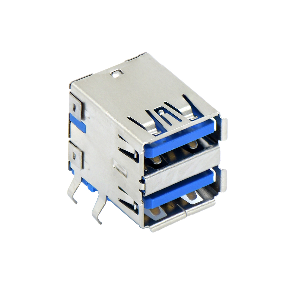 USB连接器USB3.1 AF 双层 DIP插板式 外壳打K脚 四脚插板有边