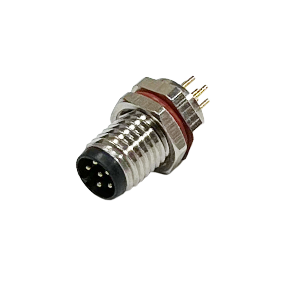 M8防水连接器A编码 4PIN 板端公头 前锁面板式M8 SW10T-13.7L先灌胶