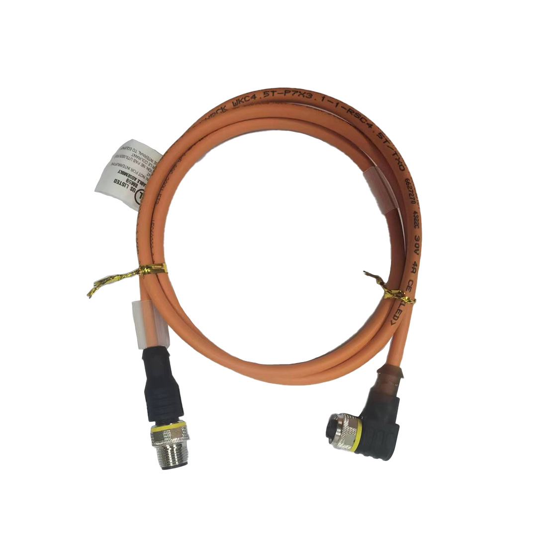 M12防水连接器A编码公直头+母弯头LED灯 带线1.06米
