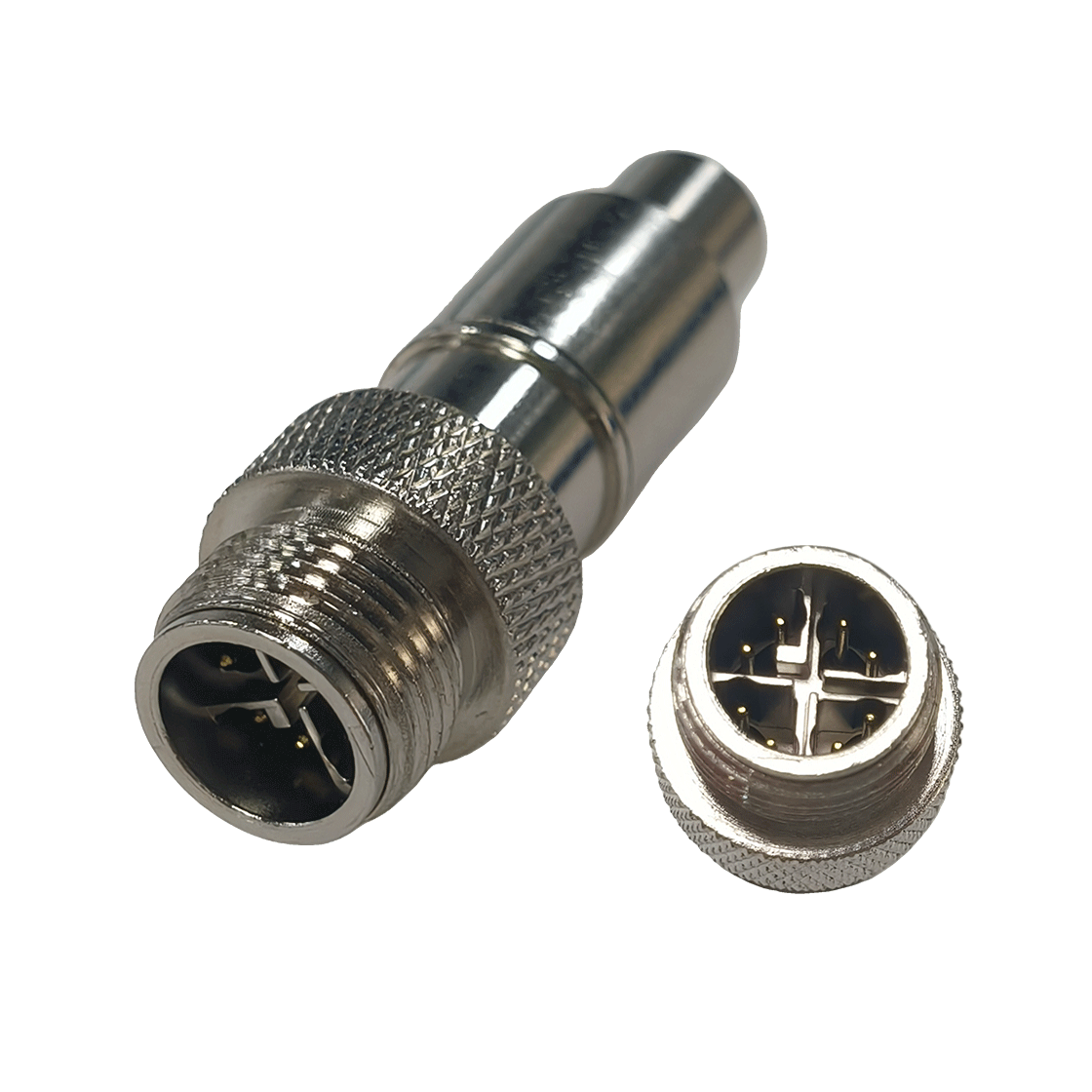 M12防水连接器X编码 8PIN 线端公头 装配式+锁牙屏蔽管