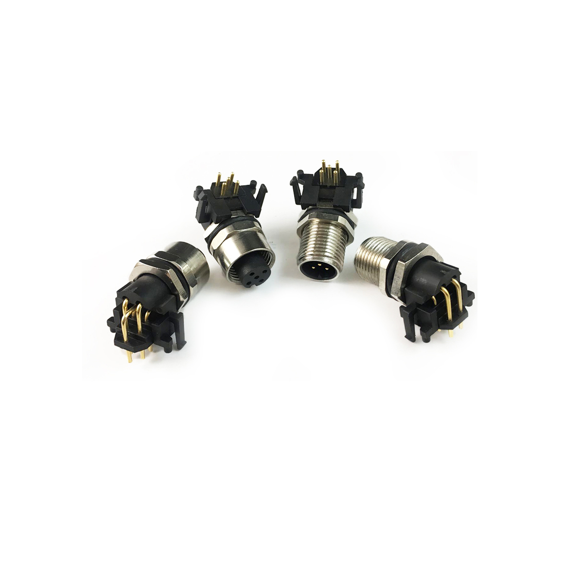 M12防水连接器A编码 5PIN 板端公头 板端弯头