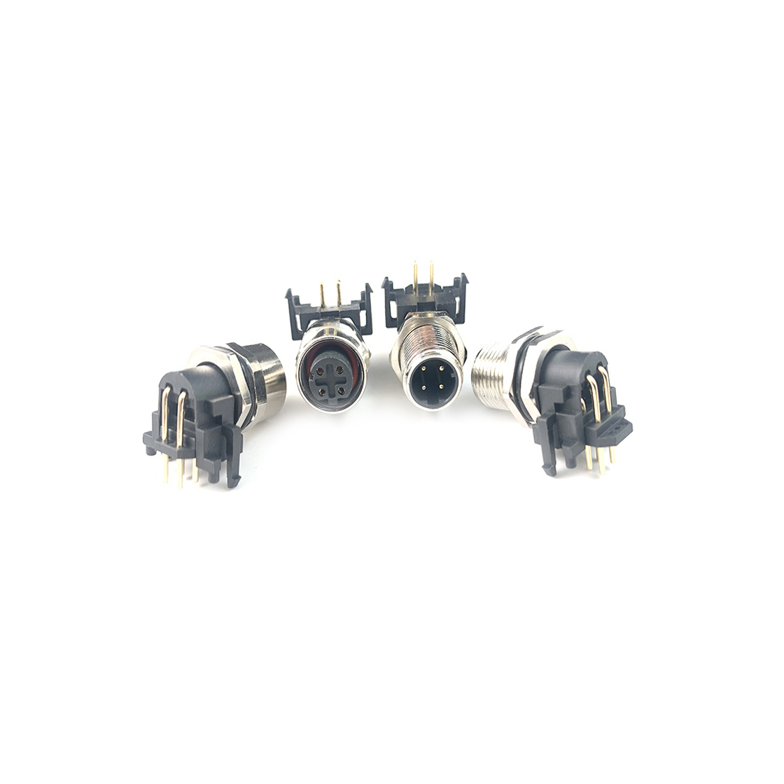 M12防水连接器D编码 4PIN 公头 板端弯头.