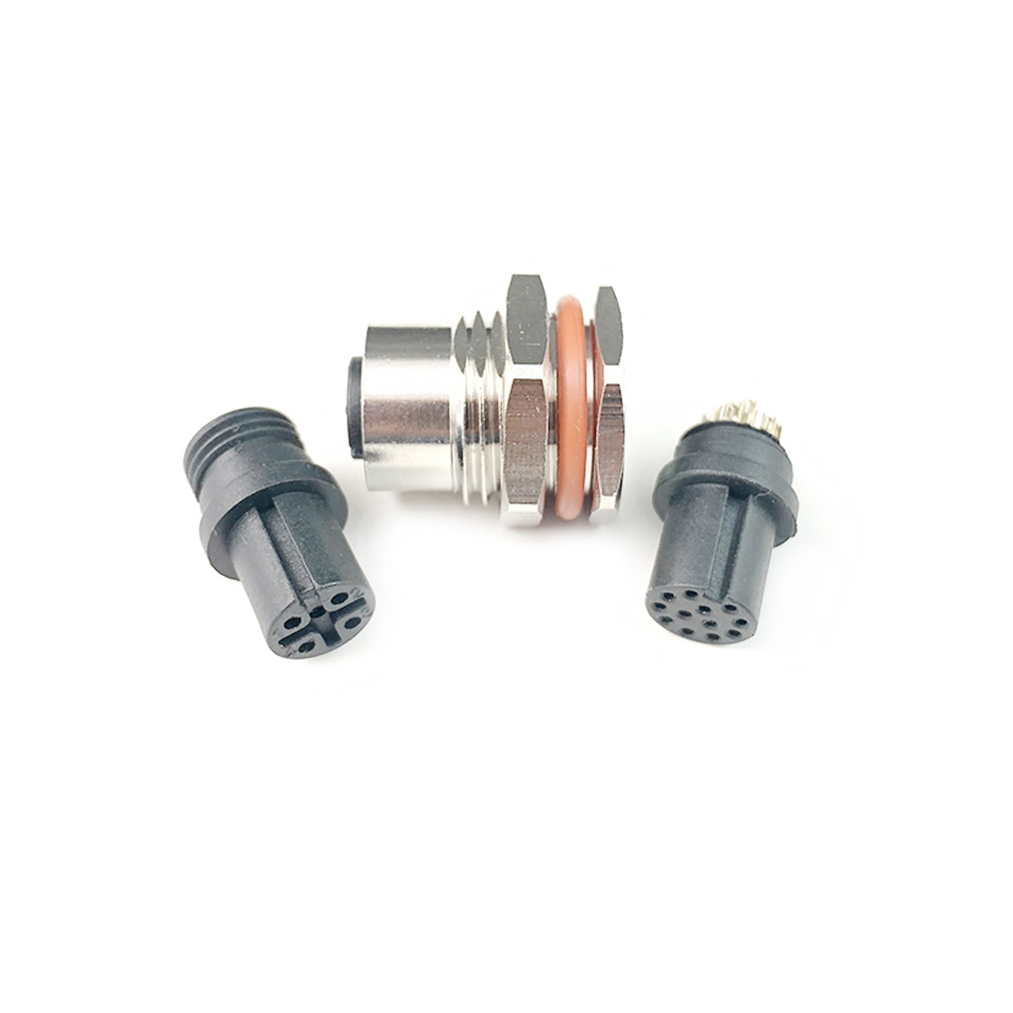 M12防水连接器线端母头 前锁面板式M16.PG9 SW17T后灌胶