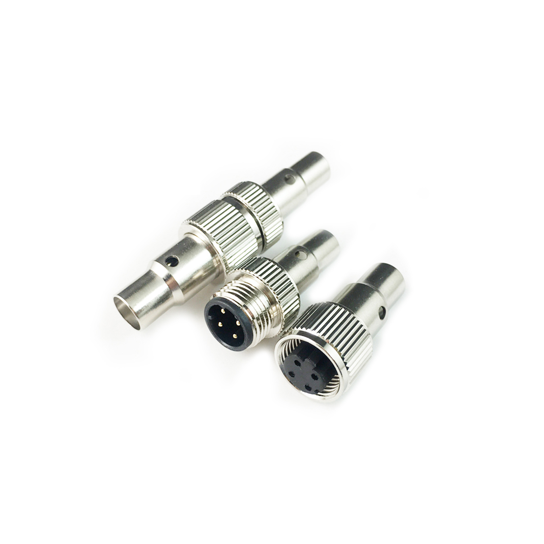 M12防水连接器线端公头 32.5L压接屏蔽管+10.8L网纹螺丝