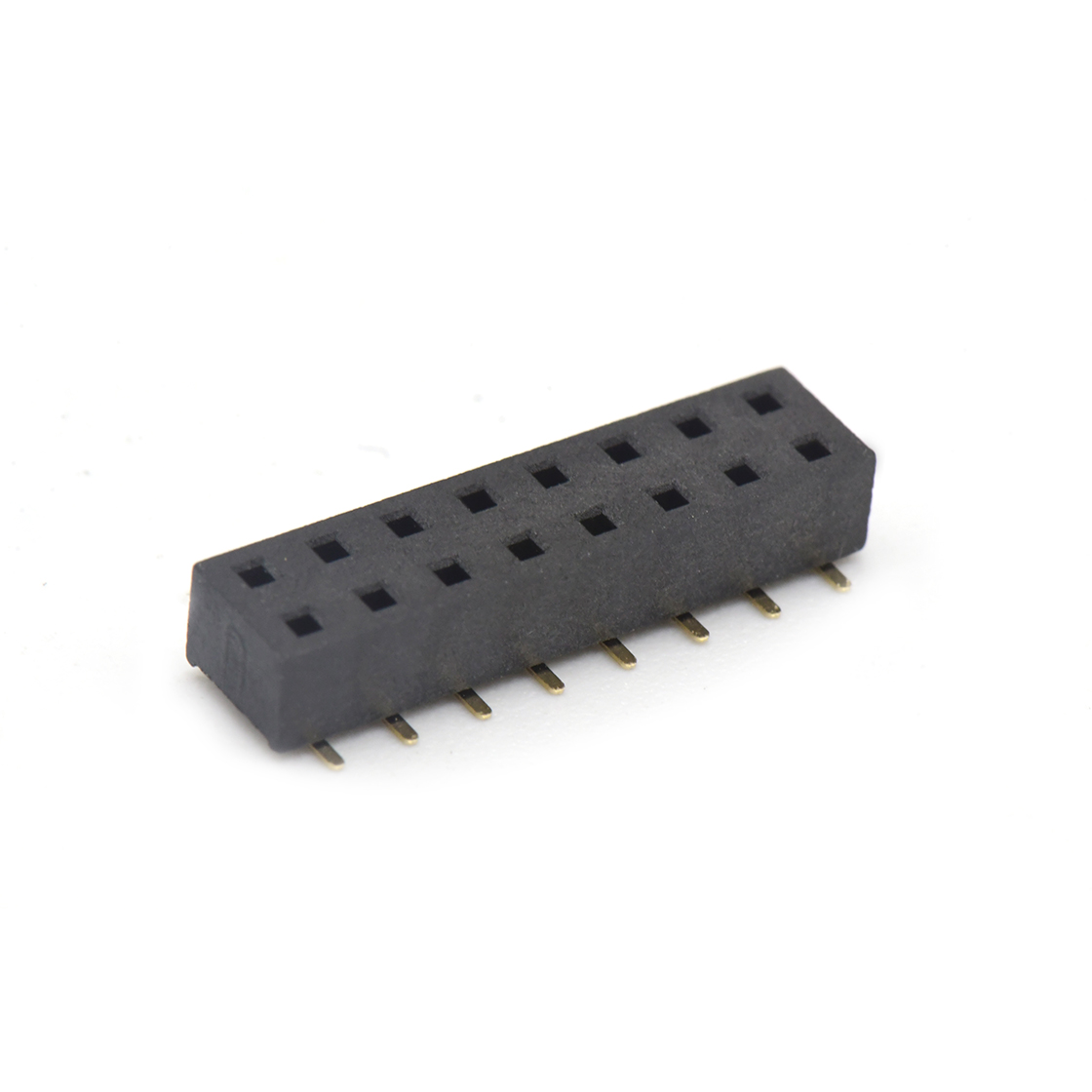 FH1276 排母连接器 Pitch 1.27mm 180° 双排 SMT+CAP 排母H2.0 W3.0 PC4.5 2X08Pin 黑色 PA6T，94V-0 镀全金G/F