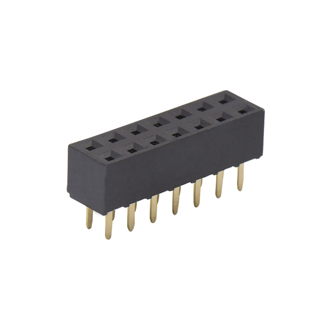 FH2541 排母连接器 Pitch 2.54mm 180° 双排 DIP U型排母 塑高5.0 W5.0 PC:3.0 2X07Pin 黑色 PA6T，94V-0 镀全金G/F