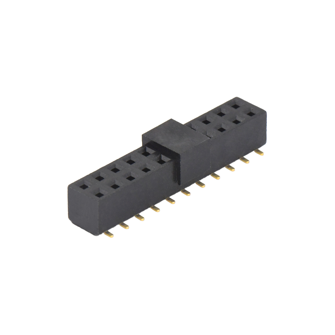 FH2541 排母连接器 Pitch 2.54mm 180° 双排 SMT+CAP U型排母 塑高5.0 PC 6.5  2X11Pin 黑色 PA9T，94V-0 镀全金G/F