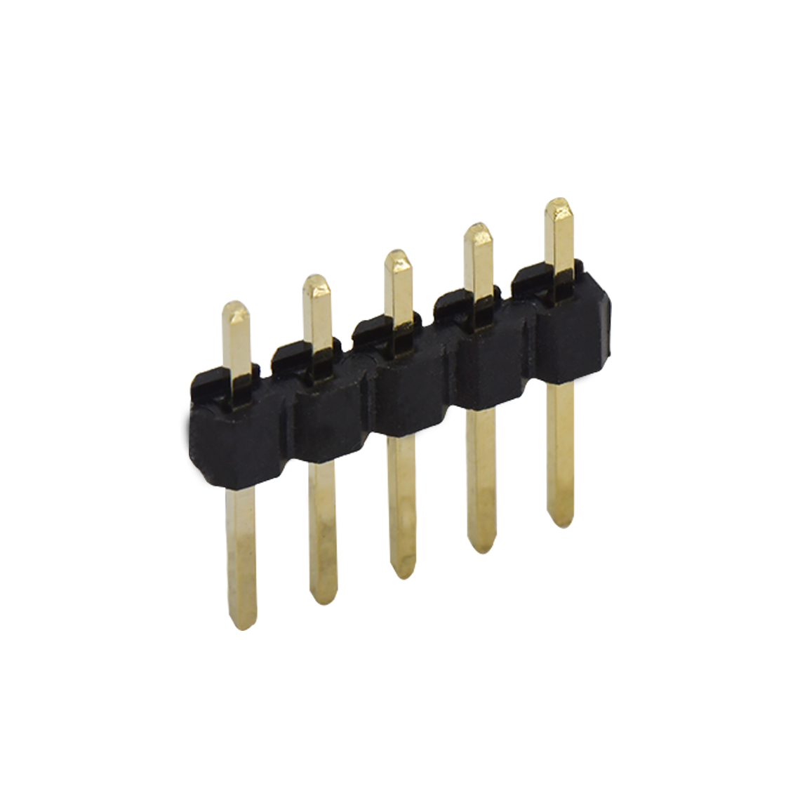 PH2541 排针连接器 Pitch 2.54mm 180° 单排 DIP 单塑 排针 L=11.5MM 1X05Pin 黑色 PA6T，94V-0 镀全金G/F