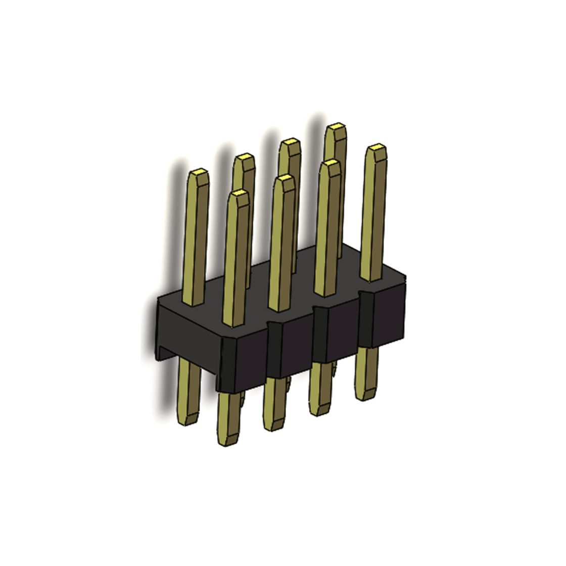 PH2541 排针连接器 Pitch 2.54mm 180° 双排 DIP 单塑排针 L=11.3MM 2X04Pin 黑色 镀全金G/F