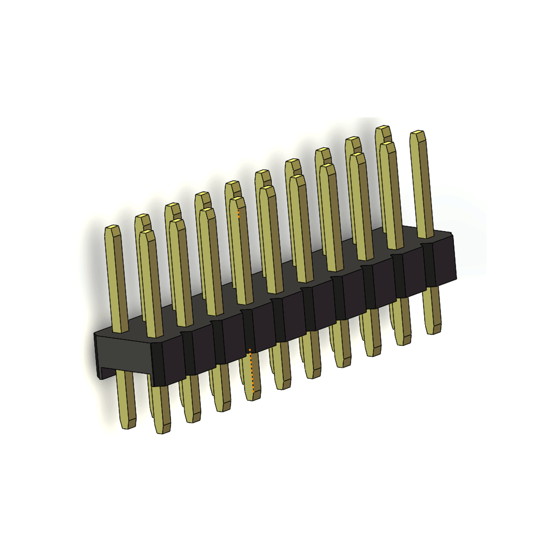 PH2541 排针连接器 Pitch 2.54mm 180° 双排 DIP 单塑排针 L=11.3MM 2X10Pin 黑色 镀全金G/F