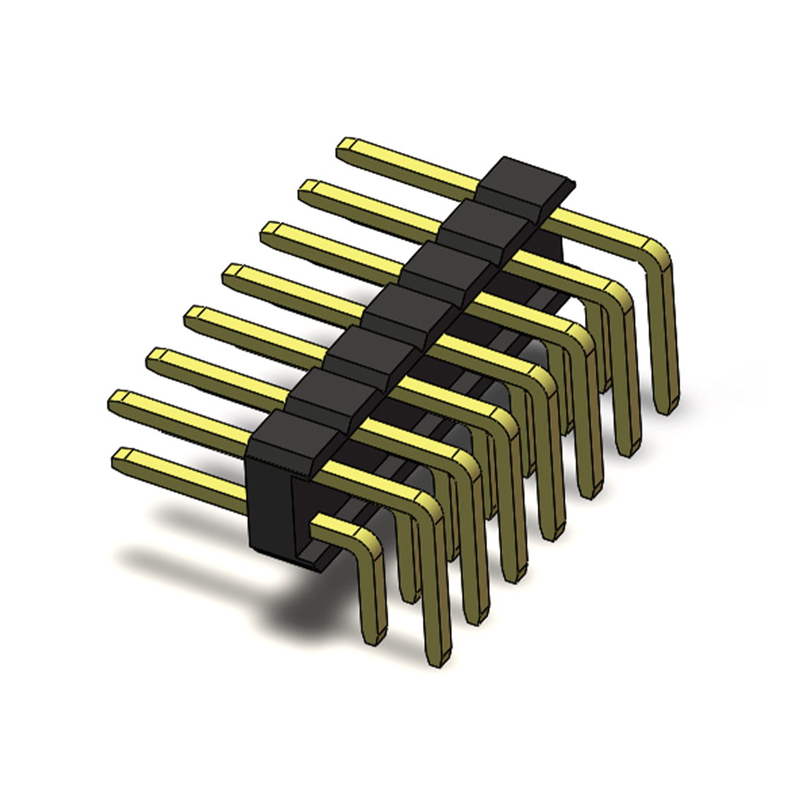 PH2541 排针连接器 Pitch 2.54mm 90° 双排 DIP 单塑排针 PA:3.6 PC:3.0 2X07Pin 黑色 PA6T，94V-0 镀全金G/F