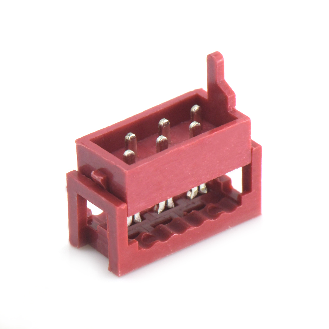 D1275 IDC连接器 Pitch 1.27mm 180° 双排 DIP IDC母座 2X03Pin 红色 镀亮锡
