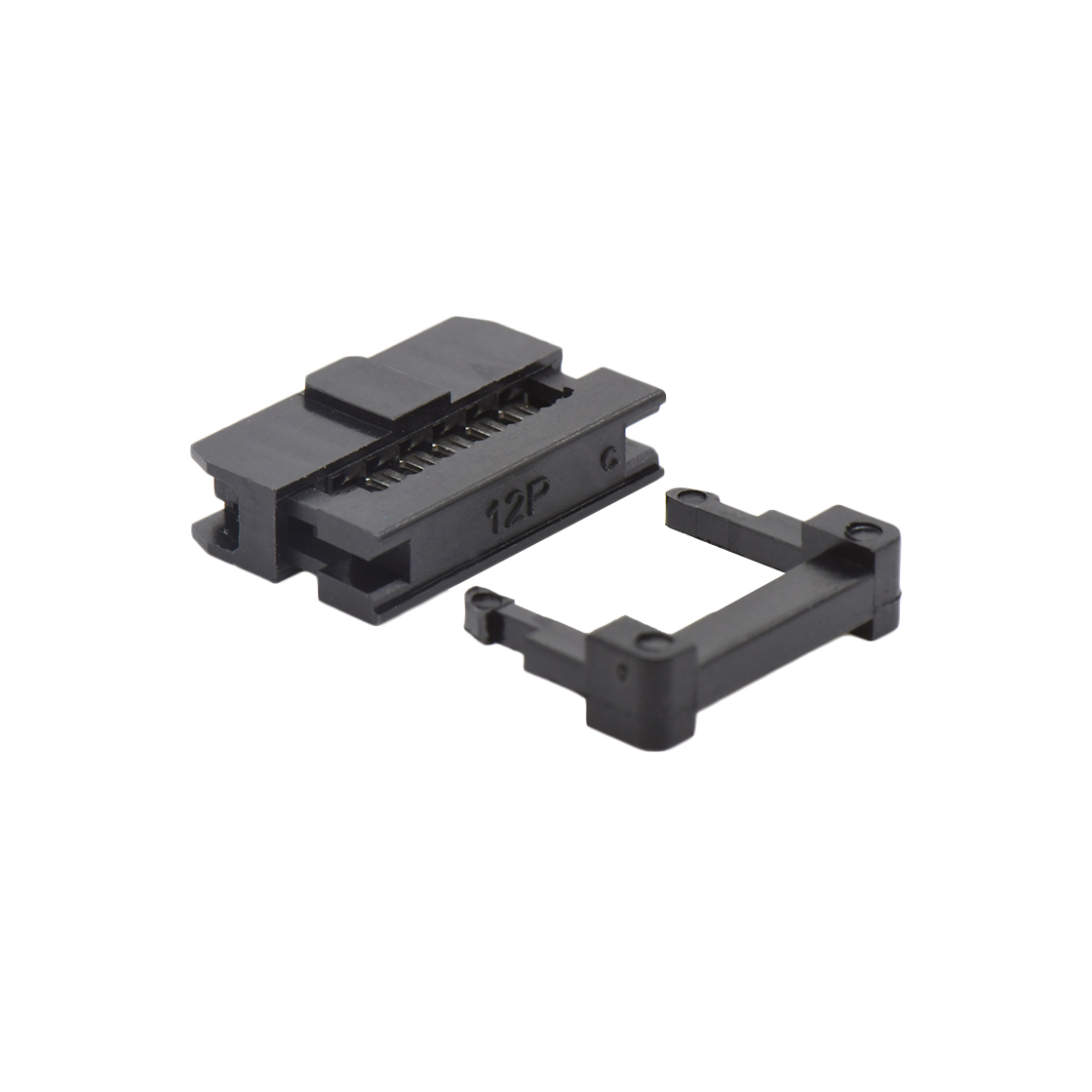 D2075 IDC连接器 Pitch 2.00mm 180°常规款双排 IDC 三件套 2x6P 黑色 PBT，94V-0 镀半金G/F